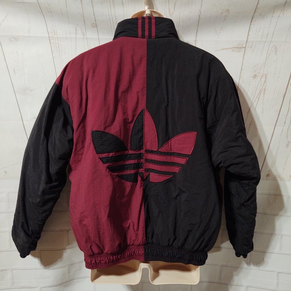 Vintage Adidas Mens Sz M Winter Jacket Trefoil Logo Maroon/Black Like New! - Picture 2 of 10